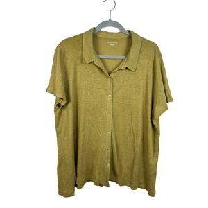 Eileen Fisher Olive Green Button-Front Relaxed Polo Top